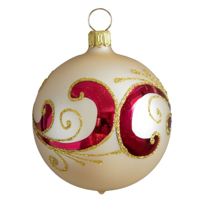 Glaskugler mat champagne med orientalsk blomst 4-pak 7 cm