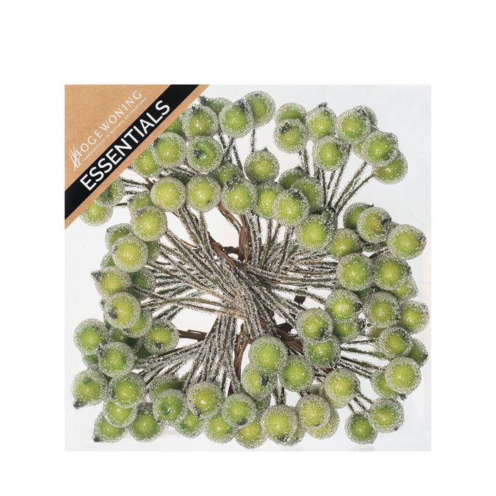 Frostede bær på wire grønne 12 stk.