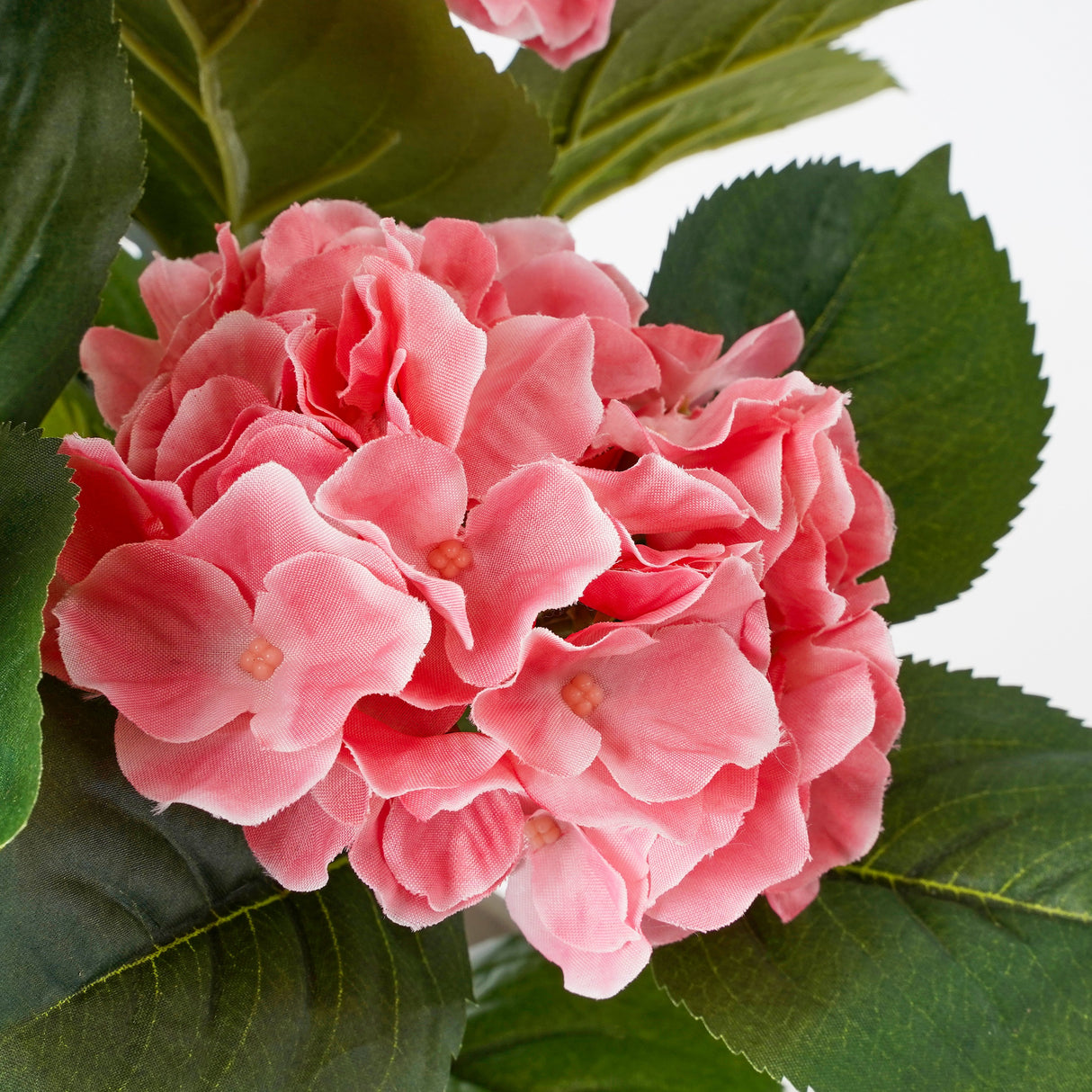 Lyserød kunstig hortensia set tæt på