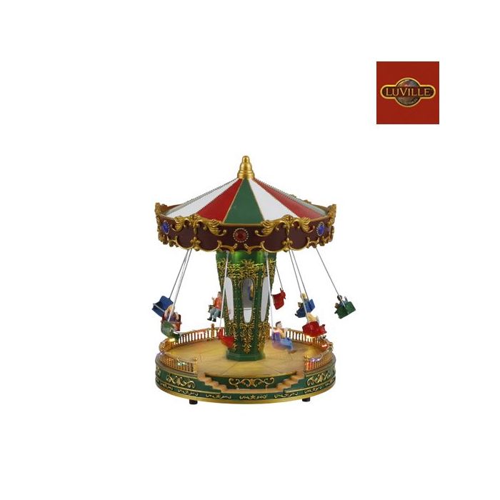 Karrusel med mennesker i gynger i flotte farver med lys og bevægelse fra Luville.