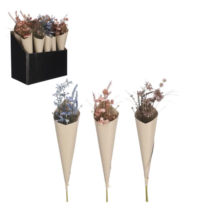 Blomsterbuket i tørret look - blå 60 cm