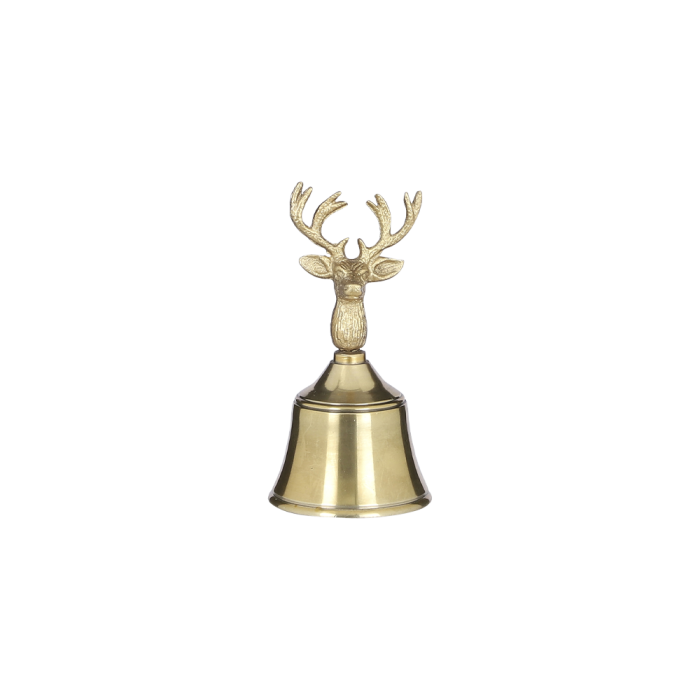 Guldfarvet bordklokke med hjortehovede som skaft