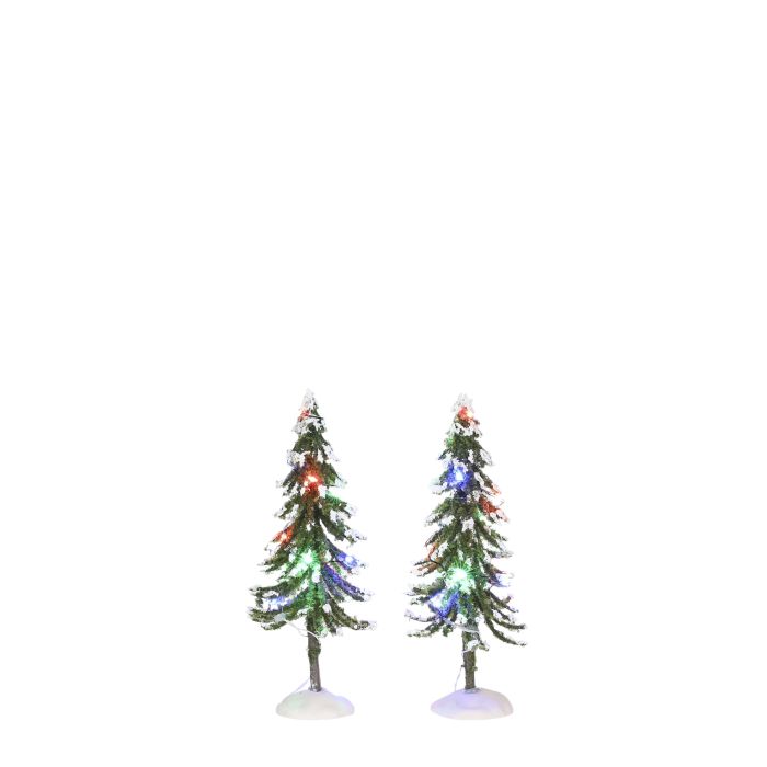 Sneklædte træer med multifarvet lys 2-pak