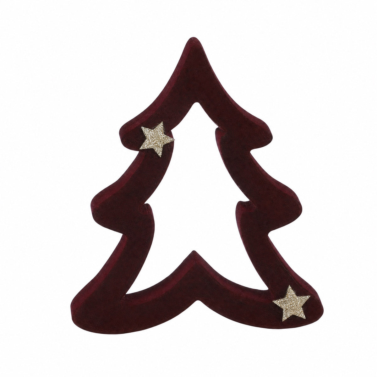 Stjärna och julgran i vinröd velour
