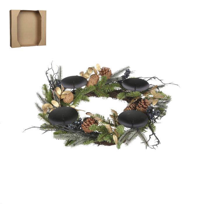 Adventskrans rund med lysholdere