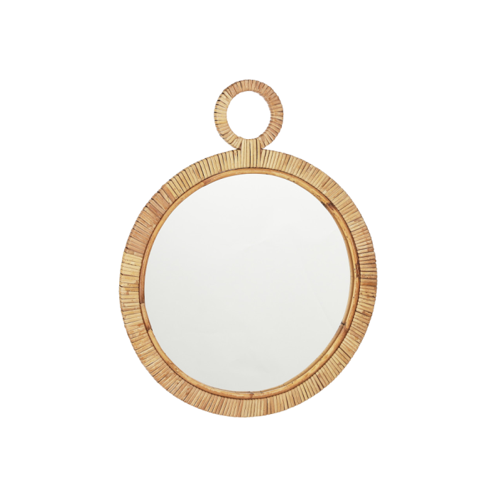 Rundt Kaj spejl med ratan ramme