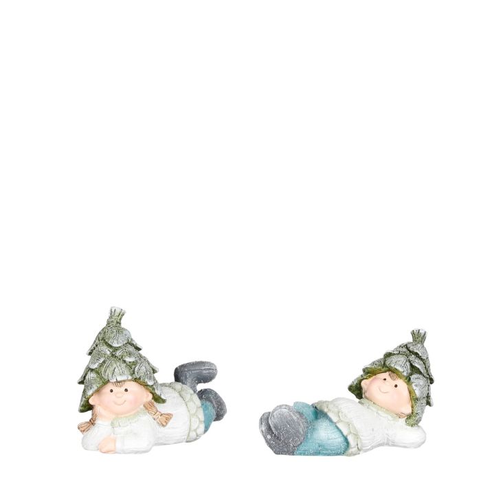 Vinterbørn med koglehatte liggende