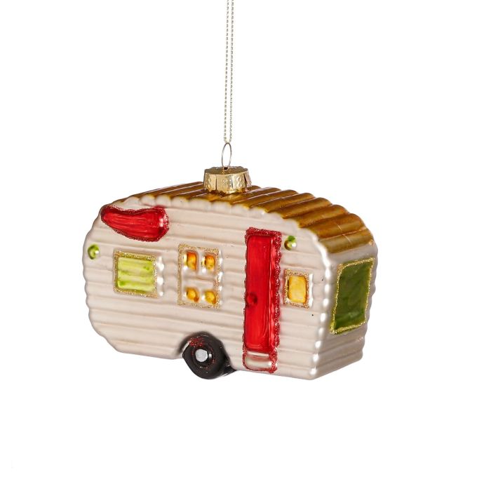 Julekugle Campingvogn med rød dør