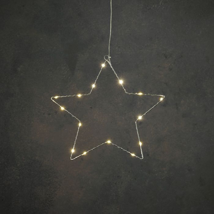 Sølvfarvet stjerne med lys 34 cm i dia