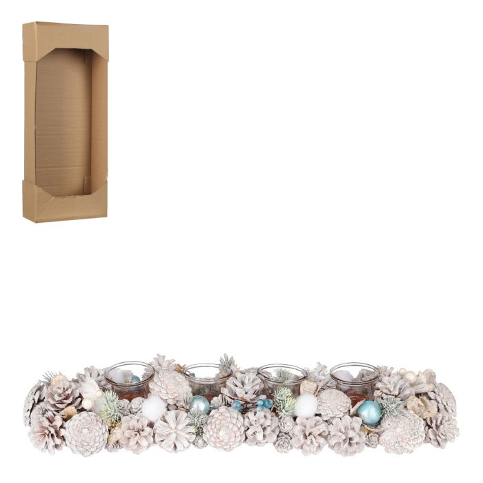 Adventsstage med hvide kogler og blå pynt