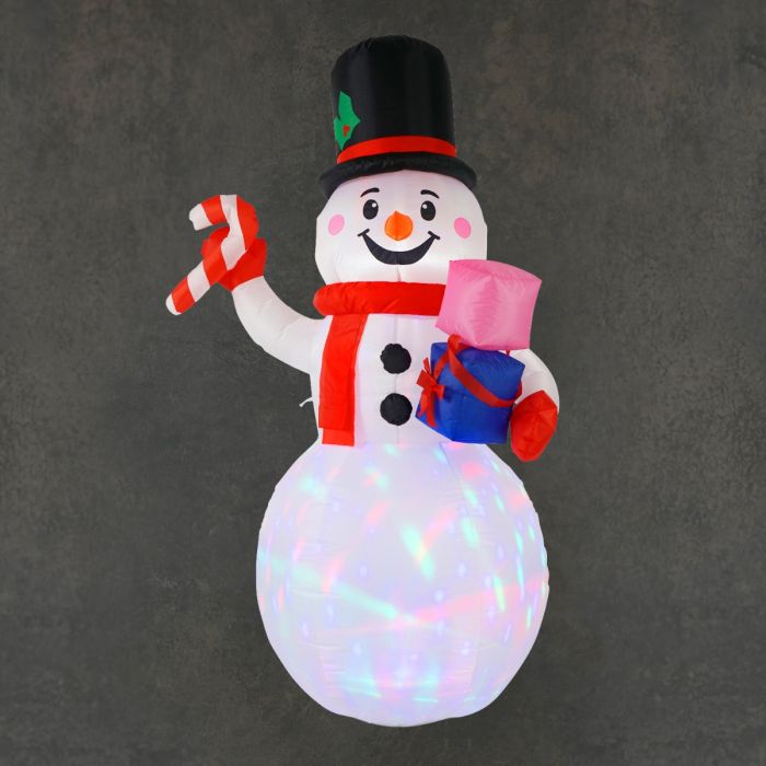 Oppustelig snemand med flerfarvet lys