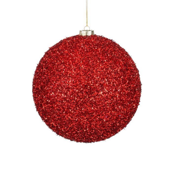 Stor Julekugle rød glitter 20 cm i dia