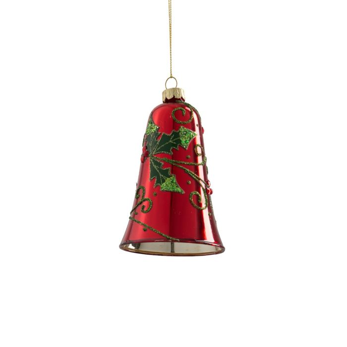 Julekugle Rød klokke med kristtorn