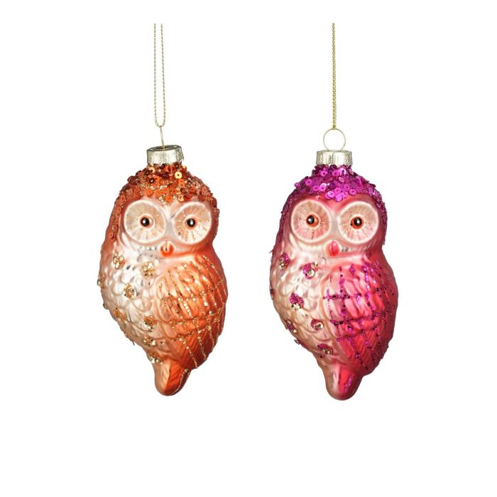 Julekugle Ugle orange/pink