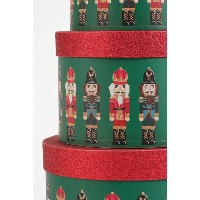 Nøddeknækker sæt med runde juleæsker