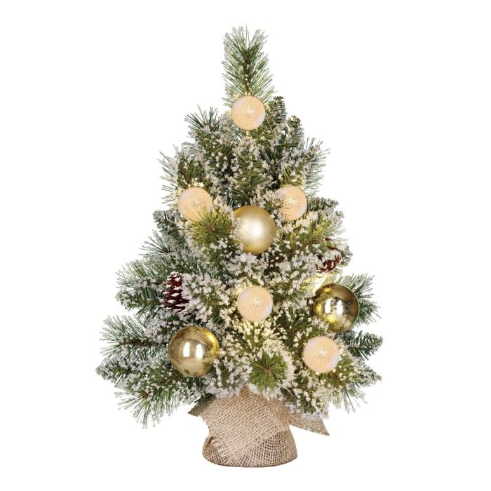 Kaprun juletræ med guldfarvet pynt og lys 45 cm højt