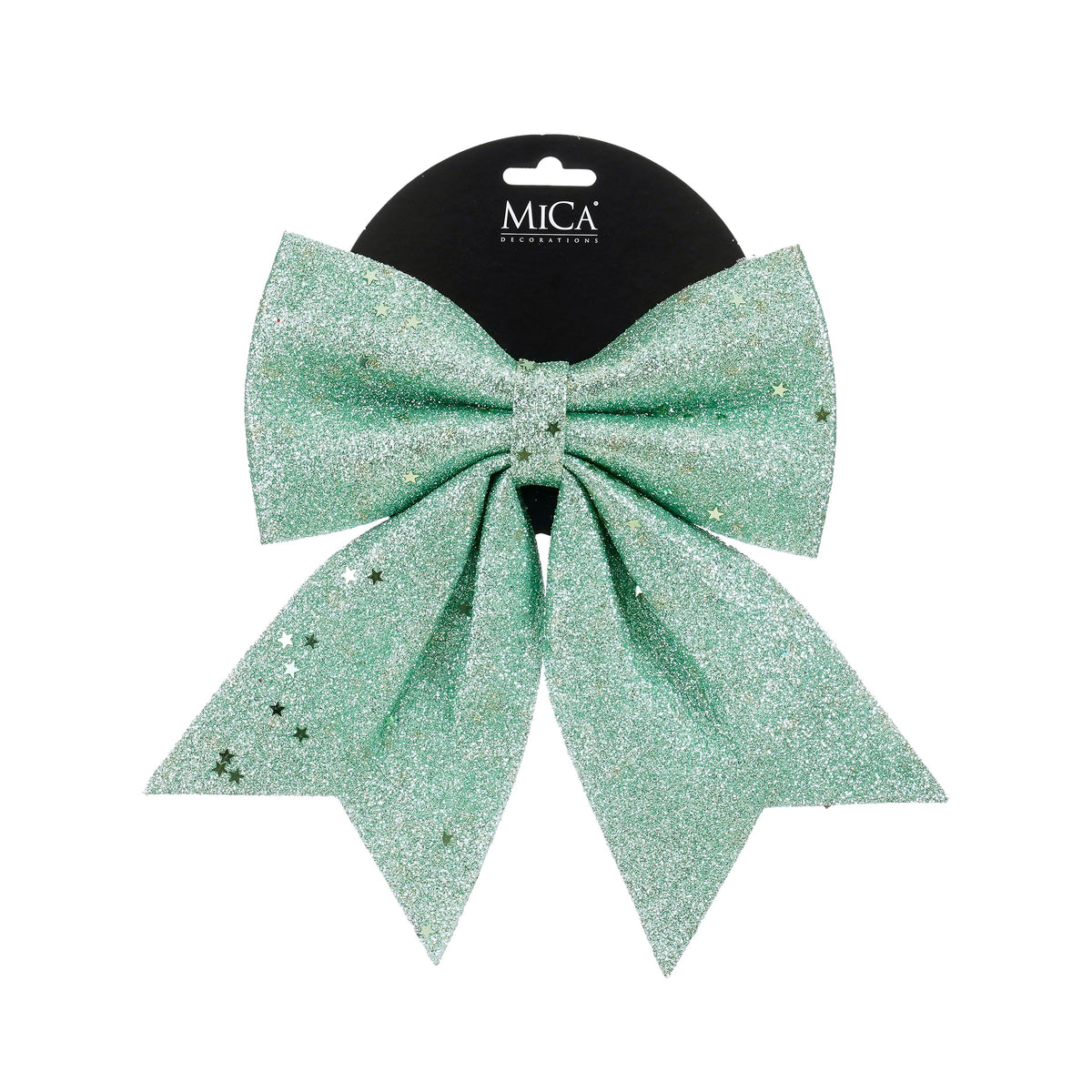 Rosett i mintgrönt glitter, 20 cm bred, för dekoration från Mica Decorations