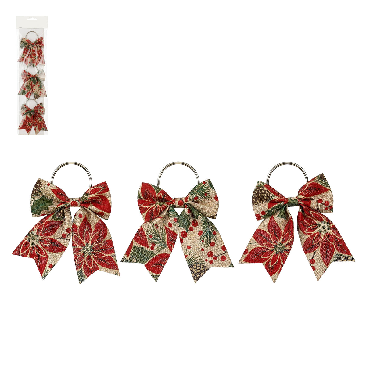 Servettringar med rosetter och julmotiv 3-pack