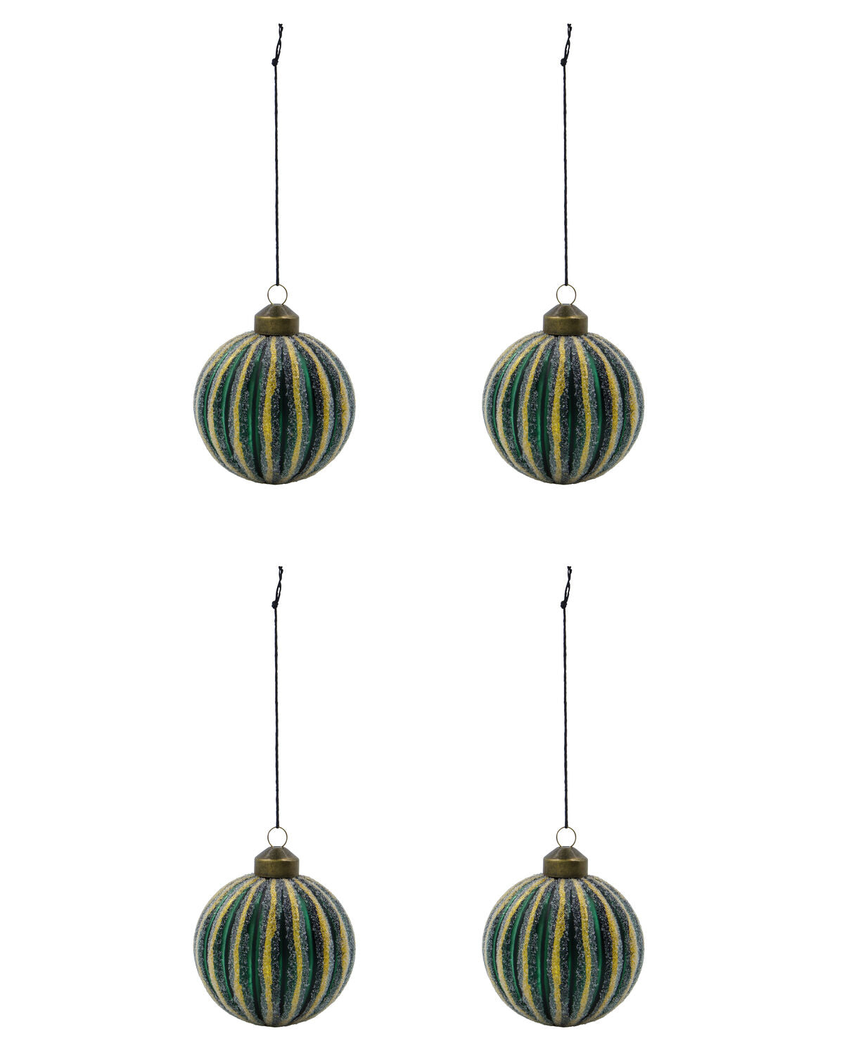 Mörkgröna julkulor med frostade ränder, 4-pack, 8 cm i diameter från house Doctor