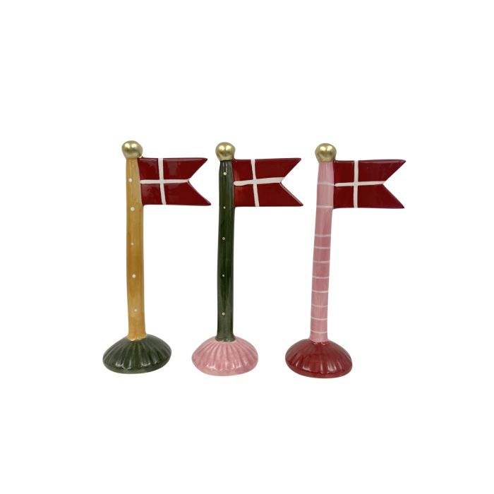 Flagstang med spidsflag 19 cm højt gul grøn lyserød