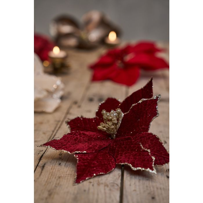 Julestjerne med klips rød velour