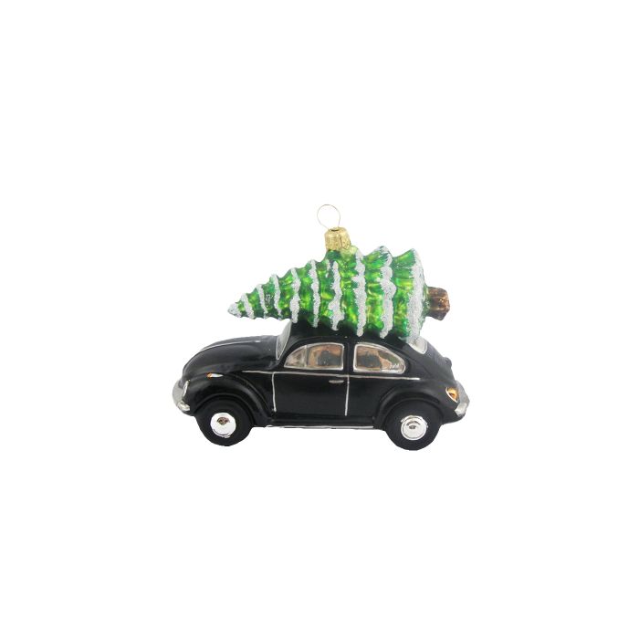 VW folkevogn i sort med juletræ