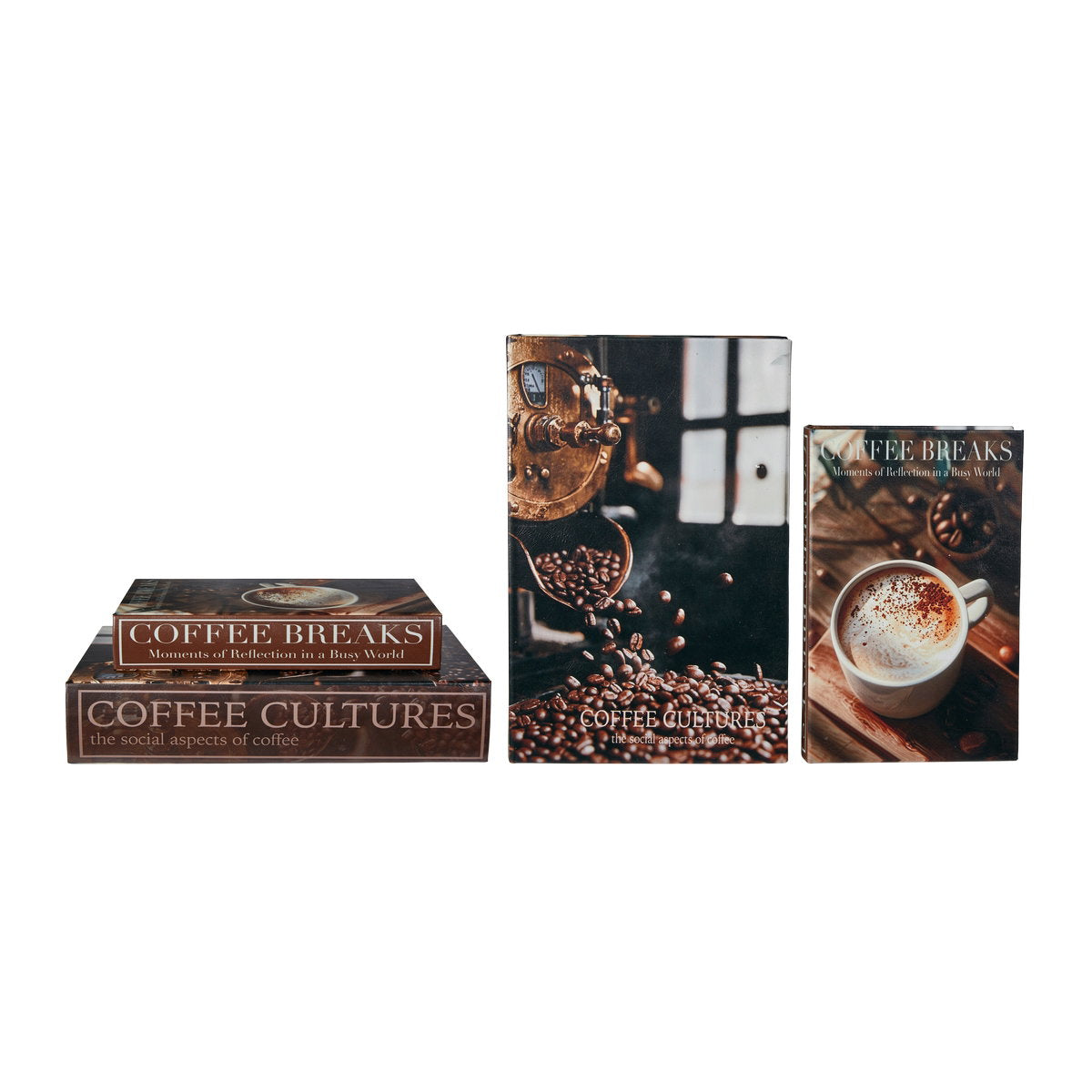 Coffee Cultures og Coffee Breaks opbevaringsæsker fra Speedtsberg med dekorative kaffemotiver og bogrygge