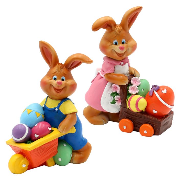 Påskehare med æg i trillebør