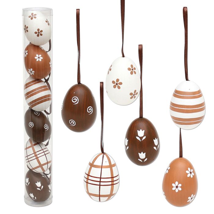 Påskeæg i plast brune & hvide nuancer 6-pak