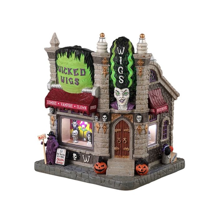 Lemax Wicked Wigs Halloween dekoration med lys og uhyggelige detaljer