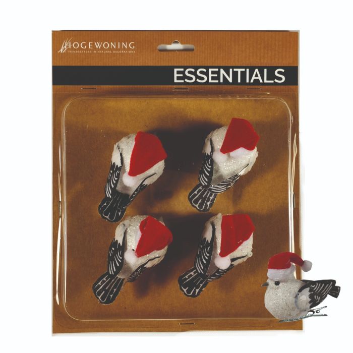 Julefugle med klips 4-pak