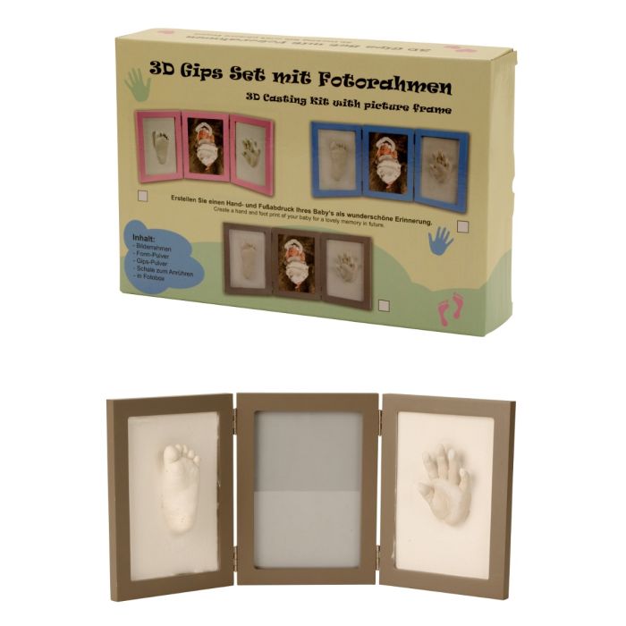 Baby hånd- og fodaftryk med ramme grå