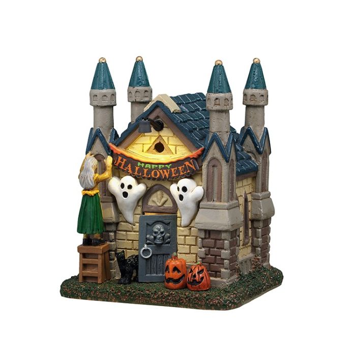 Lemax Dreary Decorations, Halloween miniature hus med heks og græskar
