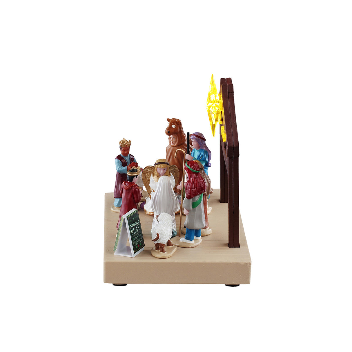 Nativity Play fra Lemax til julebyen set fra siden af