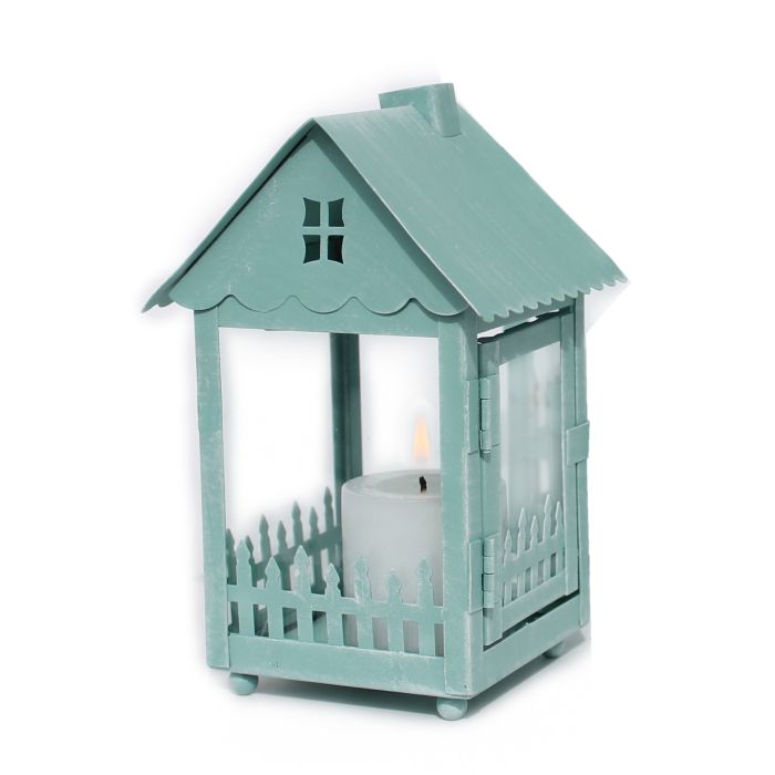 Metalhus til fyrfadslys turkisblåt