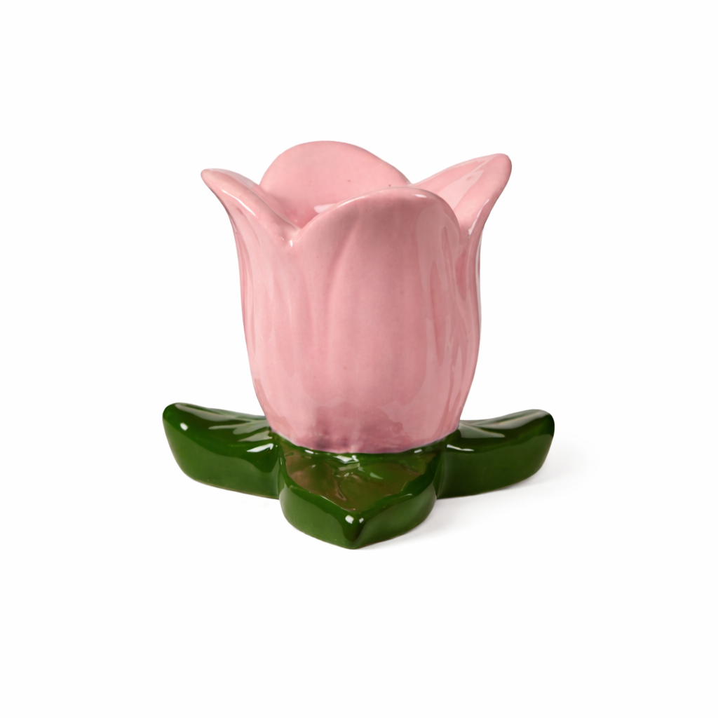 Ib Laursen blomsterformet lysestage i lyserødt keramik