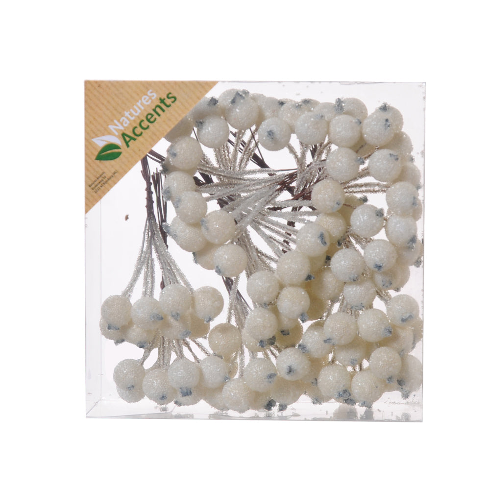 Creme frosted Berries 12mm on Wire in Box