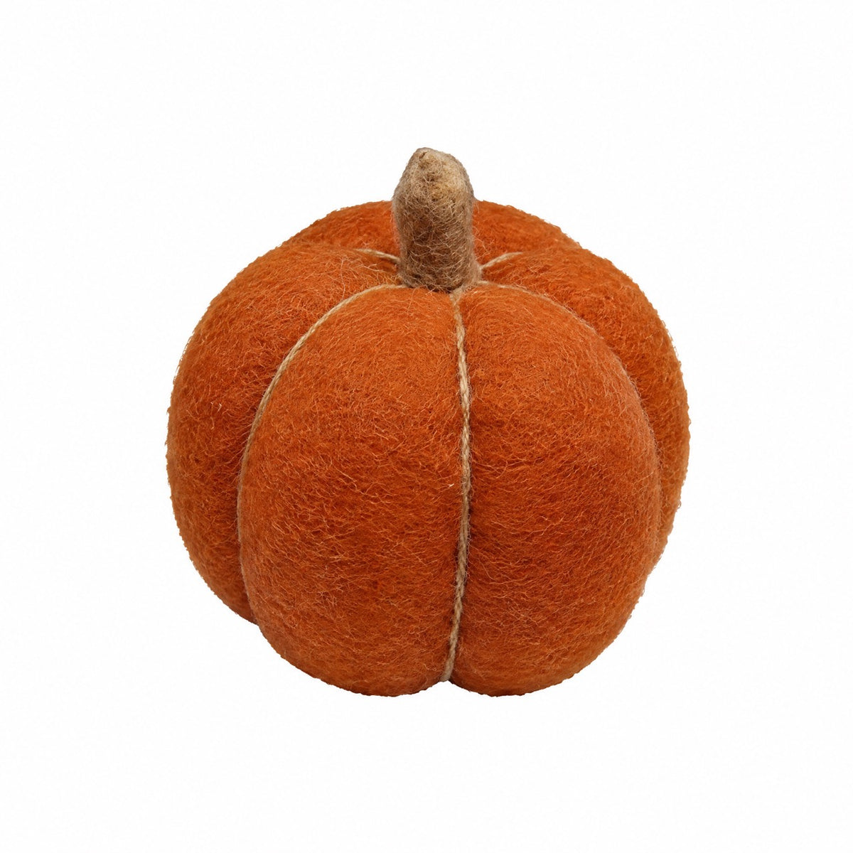 Mørkeorange græskar i filtet uld 15 cm til efterårsdekoration