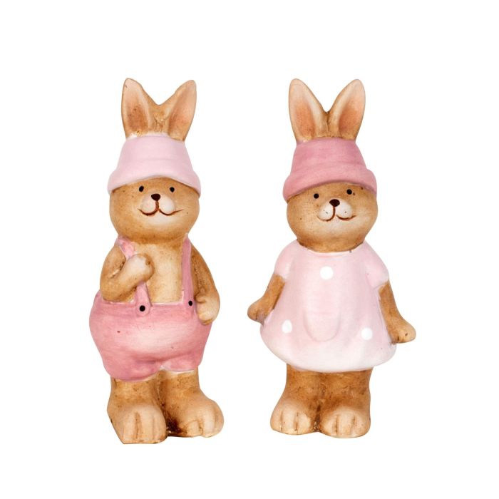 Påskehare med lyserødt tøj stående