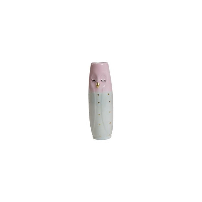 Vas Uggla 17 cm hög ljus aqua & rosa