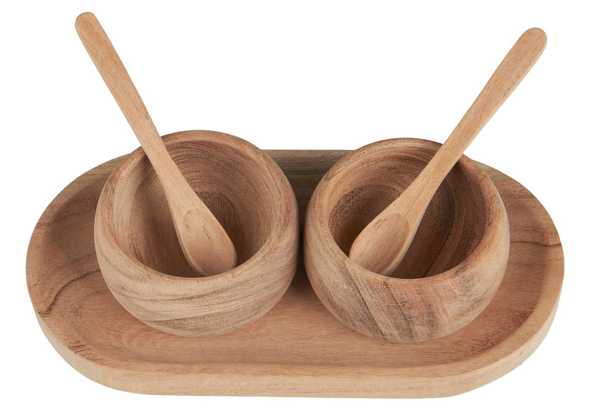 Bakke med skåle og 2 skeer i akacietræ fra Ib Laursen set oppefra