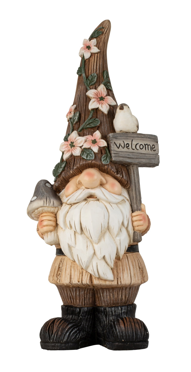 Havenisse med skilt til dekoration