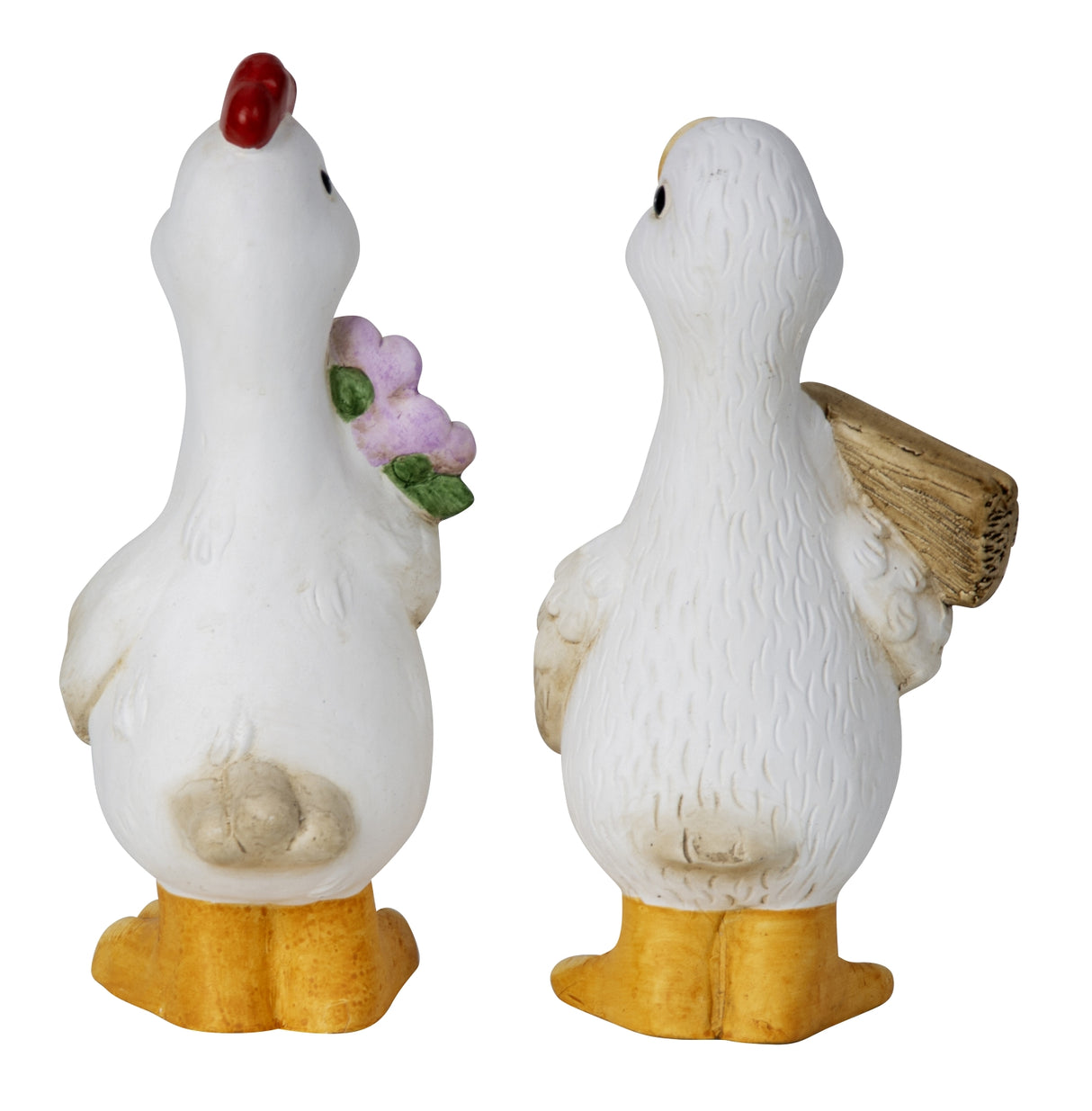 Høne og gås figurer i keramik til påske set bag fra