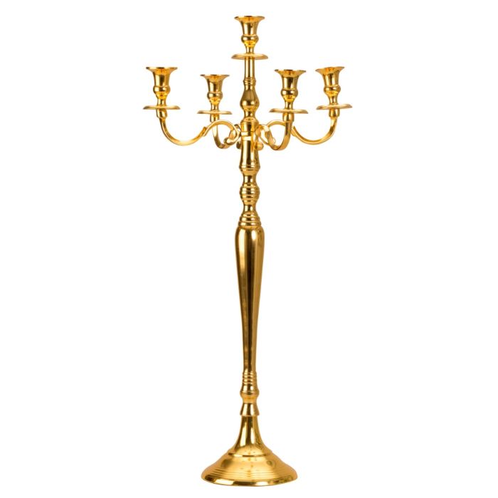 5-armet guldfarvet gulvlysestage