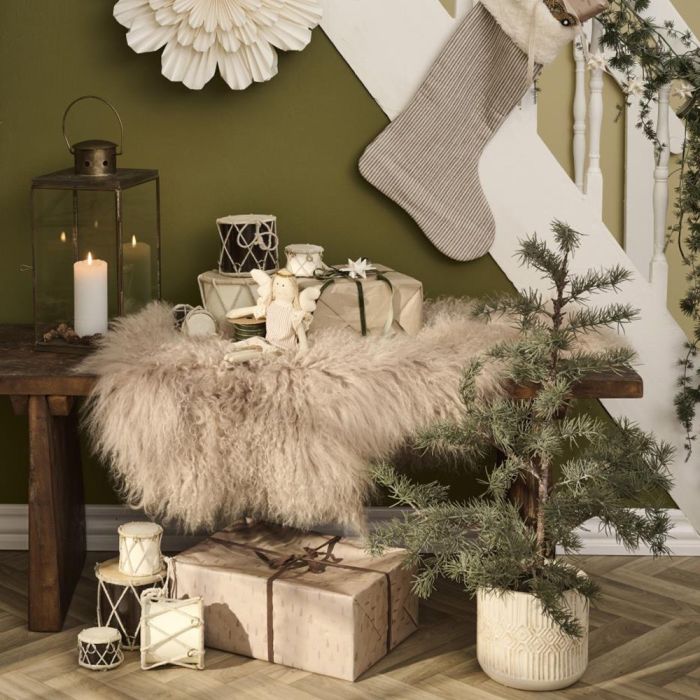 Ib Laursen Sofus lanterne 38 cm i beige juleopstilling