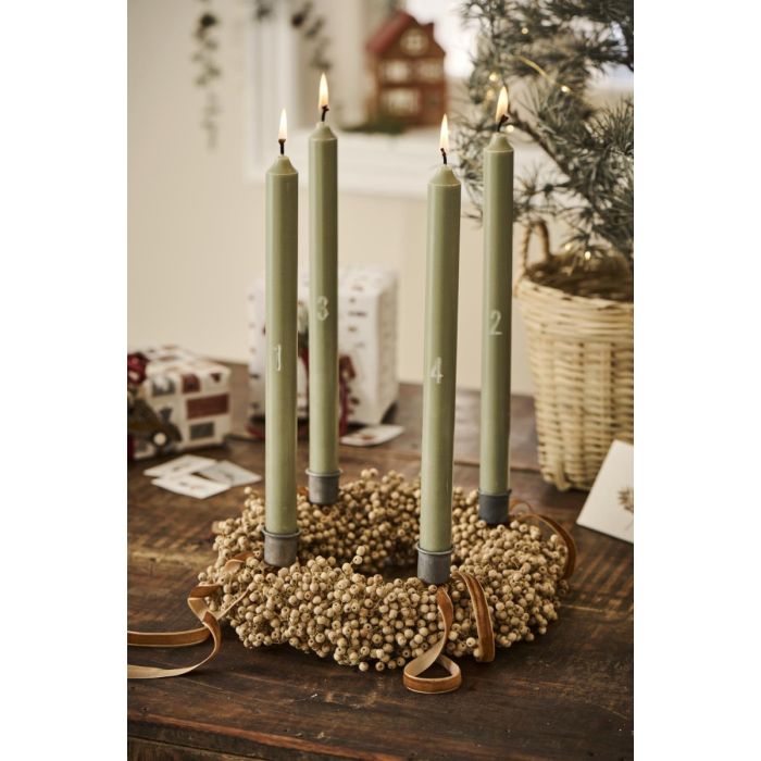 Adventlys støvgrønne m/4 kronelys præget tal 1-4