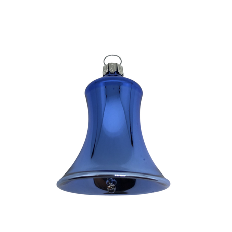 Mundblæste Juleklokker i smuk blå farve med blank overflade i glas fra Glasbläserei Thüringer Weihnachten.