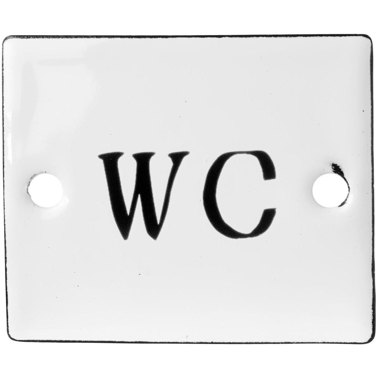 Hvidt skilt i emalje med WC skrevet med sort fra Ib Laursen