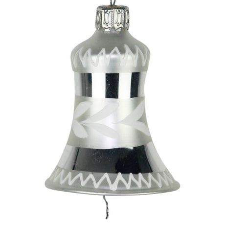 Mundblæst smuk Juleklokke i sølvfarvet med hvidt mønster fra Glasbläserei Thüringer Weihnachten.