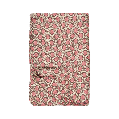 Quiltet vattæppe fra Ib Laursen i naturfarvet bomuld med retroblomster